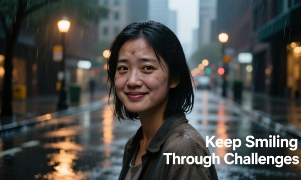 Keep Smiling Through Challenges Captions